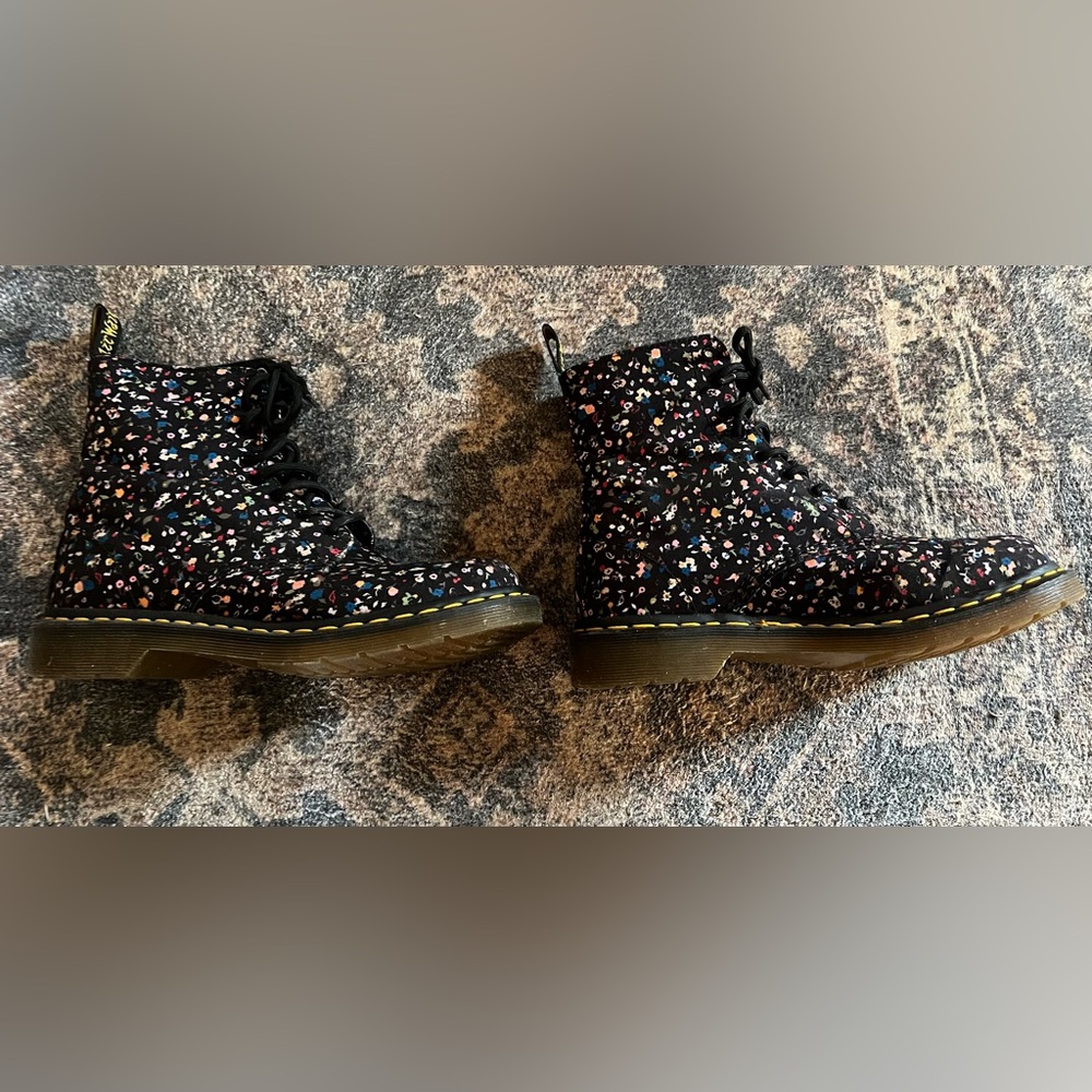Dr. Martens Women's Black Floral Combat Boots - Picture 2 of 6